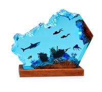 Drawelry 3D Marinos de Nocturna luz en Resina Epoxi Adornos con Madera Base USB Cable Marina Figuras Deco LED Lámpara de Escritorio Decoracion Cumpleaños Navidad Regalos para Familia Amigos (B15, S)