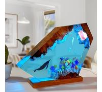 Drawelry Lámpara de Noche Oceánica en Resina Epoxi, Escultura 3D de Animales Marinos Orca Tortuga Ballena con Base de Madera, Luz LED Ambiental para Decoración del Hogar, Regalo Creativo Único (A4)