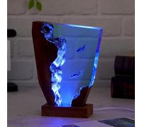Drawelry Lámpara de Noche Oceánica en Resina Epoxi, Escultura 3D de Animales Marinos Orca Tortuga Ballena con Base de Madera, Luz LED Ambiental para Decoración del Hogar, Regalo Creativo Único (A1)