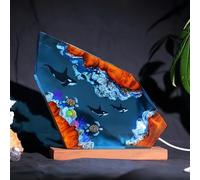 Drawelry Lámpara de Noche Oceánica en Resina Epoxi, Escultura 3D de Animales Marinos Orca Tortuga Ballena con Base de Madera, Luz LED Ambiental para Decoración del Hogar, Regalo Creativo Único (A11)