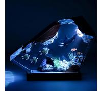 Drawelry Lámpara de Noche Oceánica en Resina Epoxi, Escultura 3D de Animales Marinos Orca Tortuga Ballena con Base de Madera, Luz LED Ambiental para Decoración del Hogar, Regalo Creativo Único (A6)