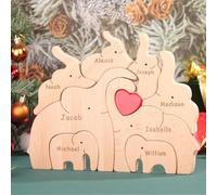 Drawelry Personalizada Estatua Elefante de Rompecabezas Madera Decoración con 2-9 Familia Nombres Animal Puzzles Elefantes Abrazados Esculturas Adornos Hogar Deco Regalos para Deco Papá y Mamá (A4)