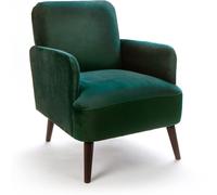 Drawer Sillón retro de terciopelo con patas de madera oscura - verde bosque