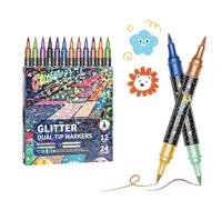 Drawing Markers - 12PCS Double-Tip Non-Bleed Coloring Pens for Kids, 24 colorsSmooth & Glitter Pens | Double-Tip Markers, for Crafting, Journaling, Scrapbooking, Sketching, Doodling, Classroom