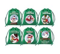 Drawstring Christmas Pouches, 6-Piece 10x12cm Flannel Gift Bags for Holiday Treats, Toys, Candy, Kids, Birthday, Wedding, Party, Festive Storage, Packaging