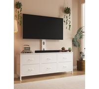 DrawXynth Soporte de TV con soporte, cómoda de tela con 6 cajones para televisores de 32/45/55/60/65/75/85 pulgadas, centro de entretenimiento blanco, mesa consola de TV moderna
