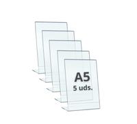 drb derabo Expositor metacrilato transparente a5, pack 5 unidades, soporte sobremesa para carteles A5, porta menú, porta precios, porta fotos para mesa, marco de acrílico transparente.