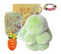 Drbrrly Easter Bunny Keychain with Tin Box & Carrot Keychain, Handmade Soft Bunny Charms Plush Rabbit Keyring, Cute Fluffy Pompom Bag Charm Pendant for Women Girls, Birthday Gift (H)