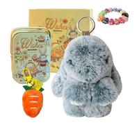Drbrrly Easter Bunny Keychain with Tin Box & Carrot Keychain, Handmade Soft Bunny Charms Plush Rabbit Keyring, Cute Fluffy Pompom Bag Charm Pendant for Women Girls, Birthday Gift (B)
