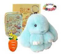 Drbrrly Easter Bunny Keychain with Tin Box & Carrot Keychain, Handmade Soft Bunny Charms Plush Rabbit Keyring, Cute Fluffy Pompom Bag Charm Pendant for Women Girls, Birthday Gift (M)