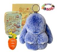 Drbrrly Easter Bunny Keychain with Tin Box & Carrot Keychain, Handmade Soft Bunny Charms Plush Rabbit Keyring, Cute Fluffy Pompom Bag Charm Pendant for Women Girls, Birthday Gift (L)