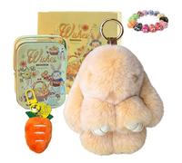Drbrrly Easter Bunny Keychain with Tin Box & Carrot Keychain, Handmade Soft Bunny Charms Plush Rabbit Keyring, Cute Fluffy Pompom Bag Charm Pendant for Women Girls, Birthday Gift (K)