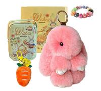 Drbrrly Easter Bunny Keychain with Tin Box & Carrot Keychain, Handmade Soft Bunny Charms Plush Rabbit Keyring, Cute Fluffy Pompom Bag Charm Pendant for Women Girls, Birthday Gift (A)