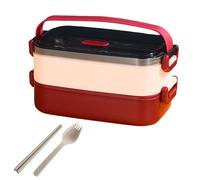 drburpily Fiambrera apilable de acero inoxidable de 2 capas, a prueba fugas, para adultos, portátil, estilo japonés, con palillos y tenedores para la escuela, rojo, doble capa