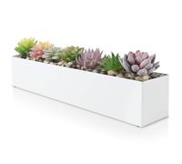 DRco Modern White Rectangle Planter Box 16 Metal Planter Perfect as a Succulent Planter Narrow Planter Box for Table or Window Sill Planters Indoor Re