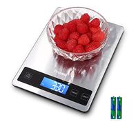 Drcowu Bascula Cocina Digital de 15 kg, Balanza Cocina de Acero Inoxidable Multifuncional, Bascula Comida con Función de Tara, Peso de Cocina Precisión de 1 g/0.1 oz, Resistente al Agua, Botón táctil