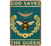 Dreacoss Cartel de lata con texto en inglés "God Saves The Queen", letrero de lata de abeja, regalo para amantes de las abejas, impresión artística de abeja imprimible, estilo retro, decoración de