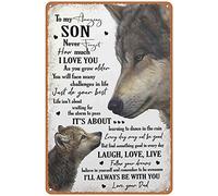 Dreacoss Letrero de lata de lobo con texto en inglés "I Love You just do Your Best Laugh Love Live I'll Always be with You", increíble regalo para hijo de papá, arte retro, letrero de metal de 5.5 x 8
