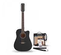 Dreadnought 12 String Electro Acoustic Guitar Black 15W Acoustic Amp & Accessory Pack