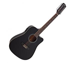 Dreadnought Cutaway 12 String Electro Acoustic Guitar by Gear4music Black