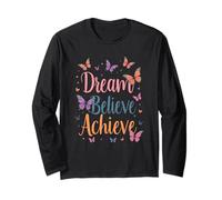 Dream Believe Achieve Happy Butterfly Mensaje edificante Manga Larga