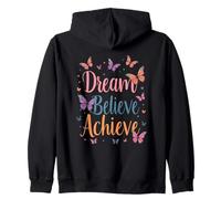 Dream Believe Achieve Happy Butterfly Mensaje edificante Sudadera con Capucha