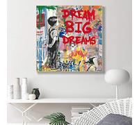 Dream Big Dreams Graffiti Art Pinturas en lienzo Arte de la pared Carteles e impresiones Arte callejero moderno Cuadros enmarcados Decoración para el hogar 70x70cm (27.6x27.6in) Marco interno