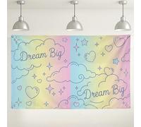 Dream Big - Fondo de nubes pastel con bonito patrón de estrella y corazón para decoración de fiestas, suministros para eventos en interiores y exteriores, 71 x 43 pulgadas