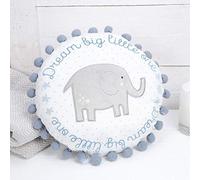 Dream Big Little One - Cojín redondo con pompón, diseño de elefante, color azul
