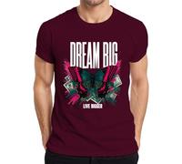 Dream Big Live Bigger Butterfly Dinero Camiseta para hombre, granate, L