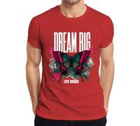 Dream Big Live Bigger Butterfly Dinero Camiseta para hombre, rojo, M