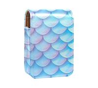 Dream Blue Mermaid Fish Scale Pattern Lip Gloss Holder Estuche portátil Mini Lipstick Storage Box Travel Live Organizer Case with Mirror for Women, Varios colores, 9.5x2x7 cm/3.7x0.8x2.7 in