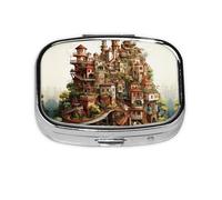 Dream Castle - Caja de almacenamiento de pastillas cuadrada de viaje, mini pastillero portátil (pastillero de 2 compartimentos), caja de almacenamiento de medicamentos y vitaminas