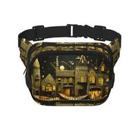 Dream Castle - Riñonera cuadrada de doble capa con correa ajustable para el hombro, riñonera de viaje, perfecta para deportes al aire libre, Negro -, Talla única