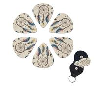 Dream catcher and moon - Juego de 6 púas de celuloide de diferentes grosores con soporte para púas de guitarra, púas de guitarra personalizadas para guitarra acústica, guitarra eléctrica, bajo