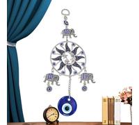 Dream Catcher Good Luck - 25cm Sunflower Moon Star Blue Evil Eye Charm with luckyy Elephant amulett, Aesthetic Hanging Ornament For Car, Nursery, Room, Dorm Home & Office Decor