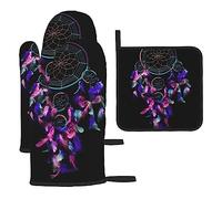 Dream Catcher - Juego de 3 manoplas y soportes para ollas resistentes al calor, guantes y almohadillas para barbacoa para cocinar, hornear y asar