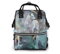 Dream Catcher Spirit of The White Wolf Carol Cavalaris - Pañal para bebé, mochila de viaje, gran capacidad para mamá y papá