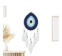 Dream Catcher Wall Decor, Boho Feather Dreaming Catcher with Evil Eye, Handmade Wall Hanging Ornament for Bedroom, Dorm Room, Home, White, Design, 26.38 Inches