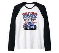 Dream Crusher Red White and Blue USA Monster Truck Camiseta Manga Raglan