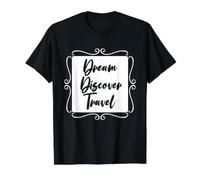 Dream Discover Travel Adventure Wanderlust Mapa del Mundo Camiseta gráfica económica, Hombre, Negro, S