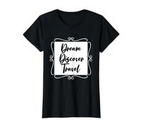 Dream Discover Travel Adventure Wanderlust Mapa del Mundo Camiseta gráfica económica, Mujer, Negro, L