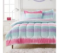 dream FACTORY Edredón de Microfibra súper Suave fácil de Lavar, poliéster, Rayas moradas multiteñido Anudado, tamaño Individual