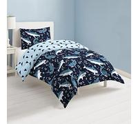 dream FACTORY Juego de edredón y Funda de Almohada de algodón súper Suave fácil de Lavar, Tiburones Marinos, Individual