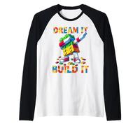 Dream It Build It Funny Blocks Bricks Toy Master Builder Camiseta Manga Raglan