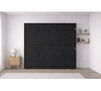 -Dream- Litera Plegable de Pared Que Ahorra Espacio, 2 Camas Individuales, con Escalera y barandilla de Seguridad, 209 x 198 x 35 cm, tapizado en Piel sintética. COLCHONES NO INCLUIDOS (Negro)