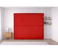 -Dream- Litera Plegable de Pared Que Ahorra Espacio, 2 Camas Individuales, con Escalera y barandilla de Seguridad, 209 x 198 x 35 cm, tapizado en Piel sintética. COLCHONES NO INCLUIDOS (Rojo)