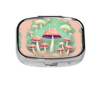 Dream Mushroom - Caja de almacenamiento de pastillas cuadrada de viaje, mini pastillero portátil (pastillero de 2 compartimentos), caja de almacenamiento de medicamentos y vitaminas