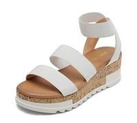 DREAM PAIRS Alpargatas con punta abierta para mujer, elegantes sandalias sin cordones con plataforma, correas elásticas en el tobillo, sandalias con tacón de cuña,Size 35,Blanco,REED-1