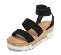 DREAM PAIRS Alpargatas con punta abierta para mujer, elegantes sandalias sin cordones con plataforma, correas elásticas en el tobillo, sandalias con tacón de cuña,Size 35,Negro,REED-1